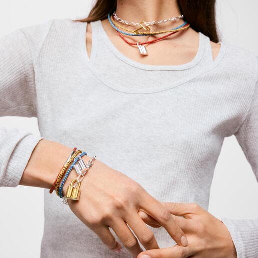 Pulsera con cordón azul y acero TOUS Basics