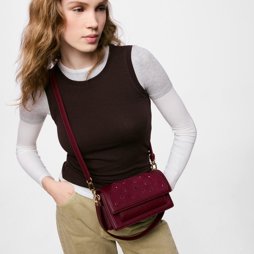 Small burgundy-colored Crossbody bag TOUS Audree Strass