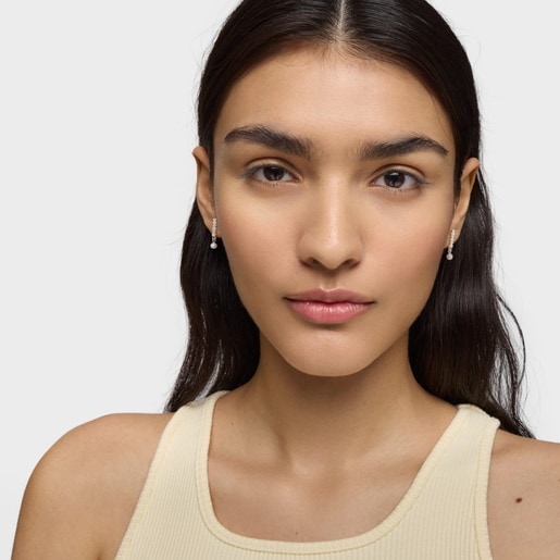 עגילי כסף סטרייט בשילוב פנינה