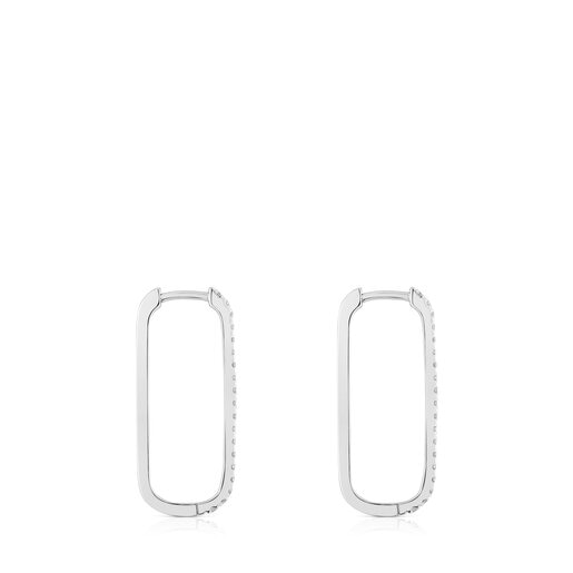 Long oval hoop Earrings in white gold with diamonds Les Classiques