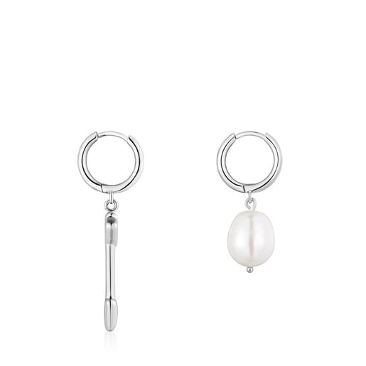 Steel and cultured pearl Hoop earrings with arrow charm TOUS Charming