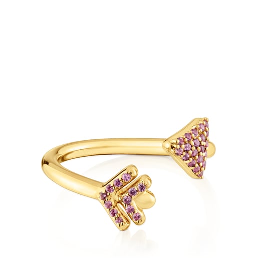 Open ring with 18kt gold plating over silver and rhodolites TOUS Flechazo