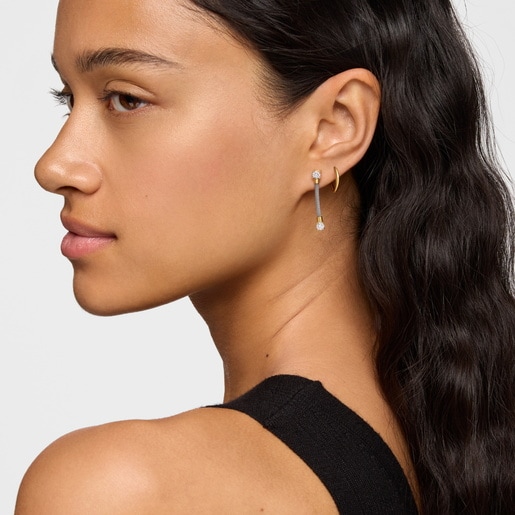 Long, steel, 14kt gold and lab-grown diamonds Earrings TOUS Mesh LGD