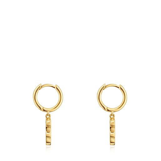 Pendientes aro con baño de oro 18 kt sobre plata y detalle oso colgante Sweet Dolls