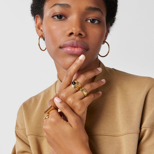 Silver Vermeil Straight Ring with Onyx
