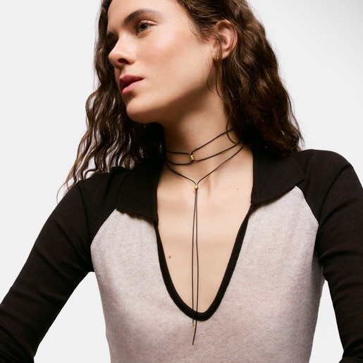 Long 14kt gold and rubber Necklace with bear TOUS Bold Motif