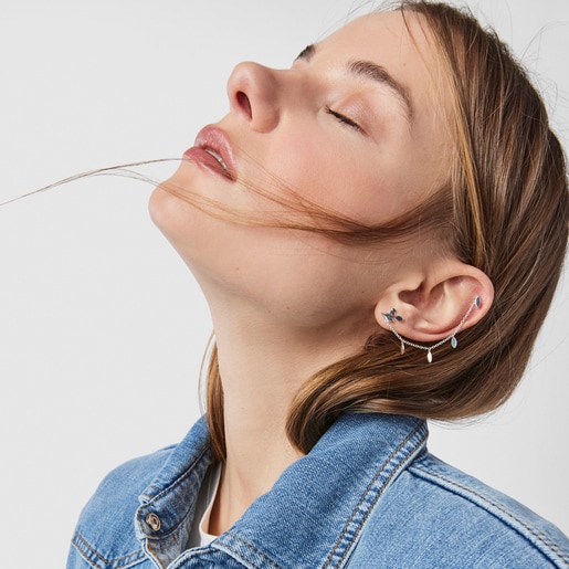 Set of Silver Fragile Nature leaves chain Earrings