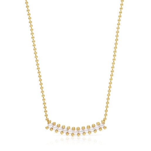Priliehavý náhrdelník s 18 kt pozlátením na striebre a kultivovanými perlami Gloss