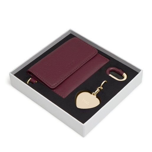 Pack de llaveros colgantes y monedero burdeos y dorado Hold