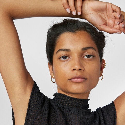 Pendientes aro pequeños con baño de oro 18 kt sobre plata y perla Batala