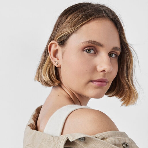 Aretes con baño de oro 18 kt sobre plata con estrella de zafiros y perla TOUS New Motif