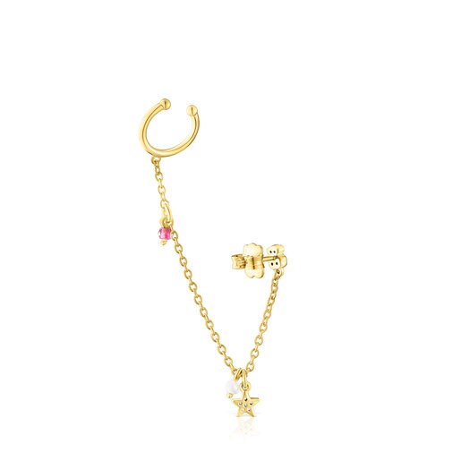 Earcuff con baño de oro 18 kt sobre plata, cromodiópsido, zafiro, rubí tratado y perla cultivada TOUS New Motif