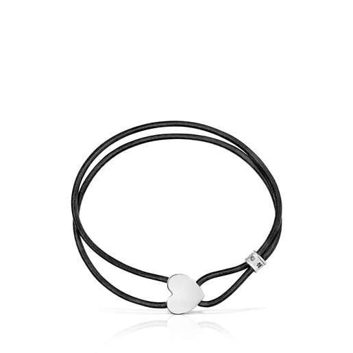 Bracelet élastique Sweet Dolls noir avec cœur en argent