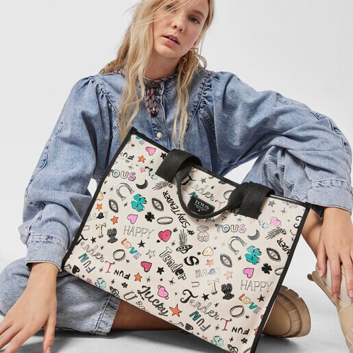 Beige and black cotton TOUS Samba Tote bag