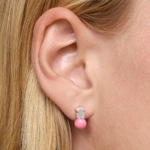 أقراط من الفضة مُرصّعة بالرودونايت من تشكيلة Icon Mesh