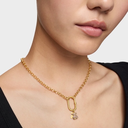 Dije doble oso de oro 14 kt y gemas Bold Bear