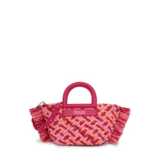Μεσαίου μεγέθους τσάντα-καλάθι TOUS Dora από φοινικόφυλλα (raffia) σε φούξια χρώμα