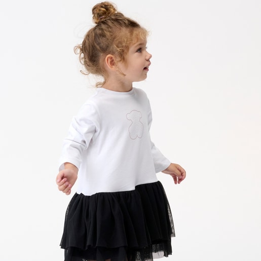 Girls dress with coordinating fabrics in Party white