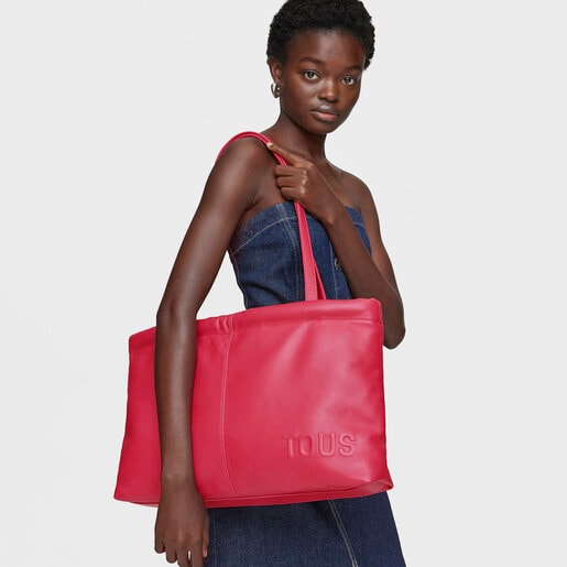 Fuchsia-colored leather Shopping bag TOUS Dolsa