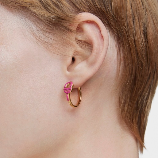 Short Hoop earrings with 18kt gold plating over silver and fuchsia-colored motif TOUS MANIFESTO