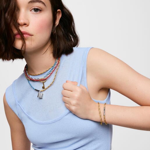 Pulsera con cordón amarillo y acero TOUS Basics