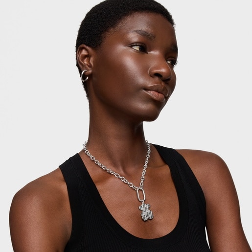 Pendentif ourson en argent et acier print Sweet Dolls