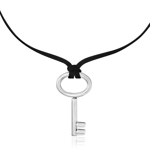 Steel key and black cord Necklace TOUS Charming
