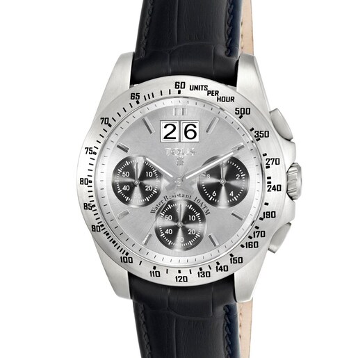 Steel Drive Crono Watch with black Leather strap