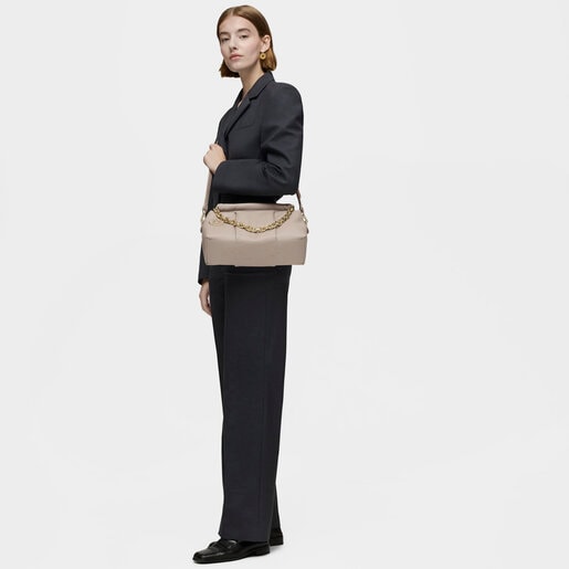 תיק באולינג TOUS Jane בגודל בינוני בצבע חום אפרפר