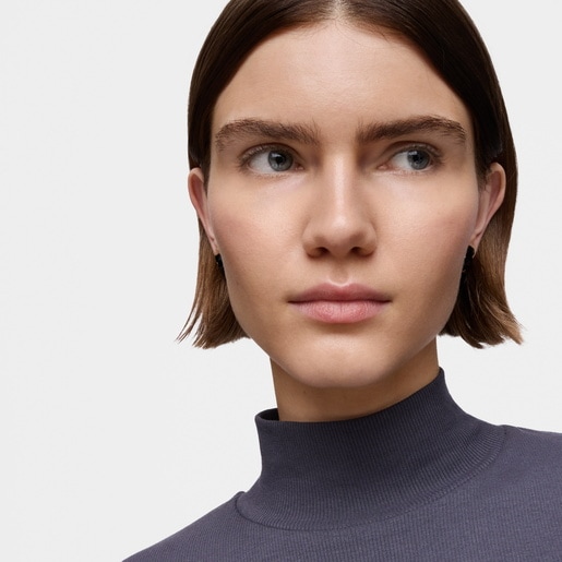 16 mm 18kt gold plating over silver bear Earrings with onyx TOUS Icon Color