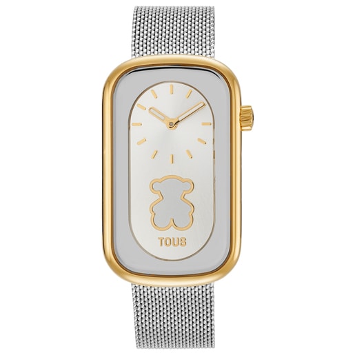 Two-tone analog Watch with bear silhouette and steel bracelet T-Band Club