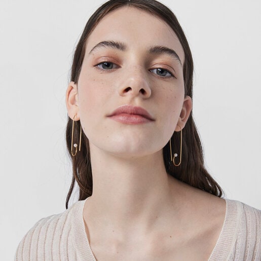 עגילי ורמייל צהוב ארוכים בשילוב פנינים