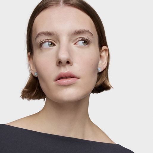 Aros oso de plata y nácar 10 mm Icon Color