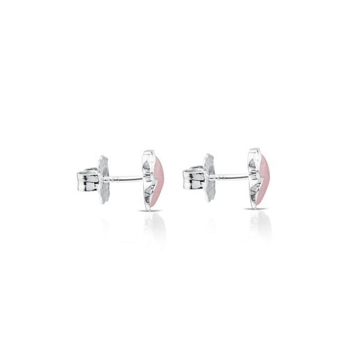 עגילי דובי מכסף בשיבוץ אבן קוורץ