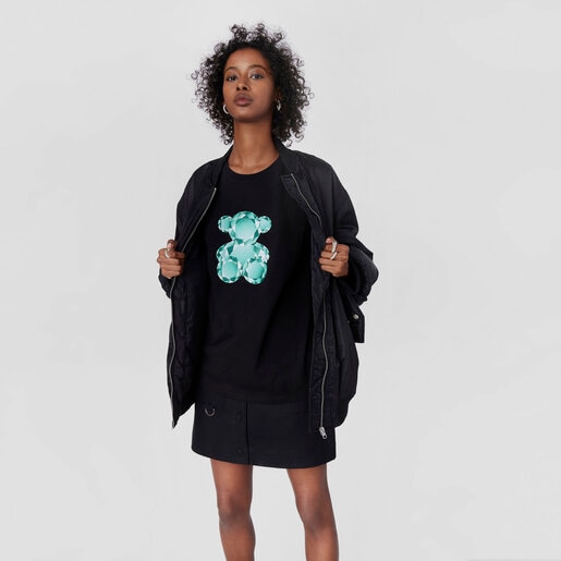 Black and turquoise T-shirt Bear Gemstones