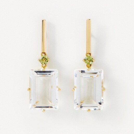 Orecchini A Cerchio In Oro Giallo 14k Con Peridoto Rotondo 4mm - Direct-Jewelry