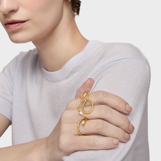 خاتم مفتوح من الفضة المطلية بالذهب عيار 18 قيراطًا والمرصعة بالماس المُصنع في المختبر من التشكيلة Lio LGD