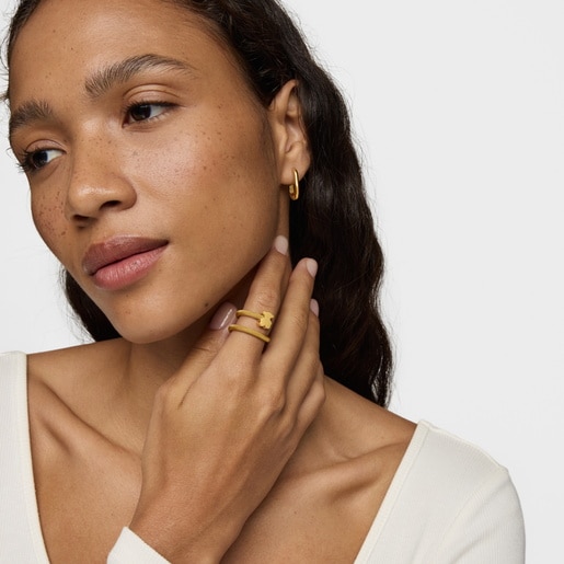 Anillo espiral con baño de oro 18 kt sobre plata y motivos Icon Mesh