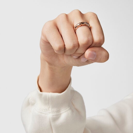 Anillo con baño de oro rosa 18 kt sobre plata motivos oso Straight XL