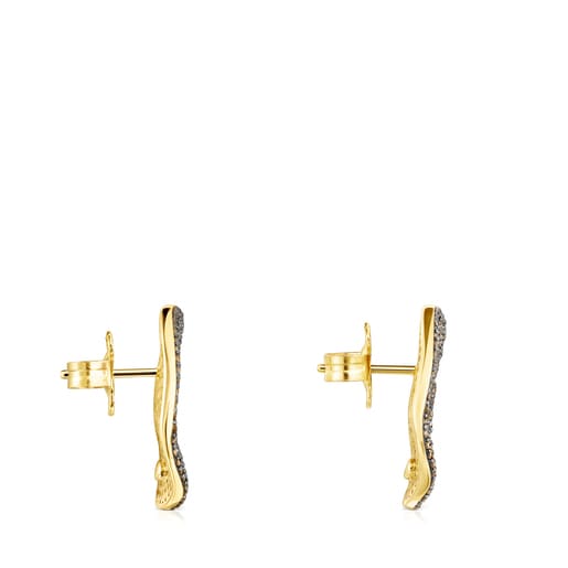 Large Silver Vermeil Nenufar Earrings with Diamonds | TOUS