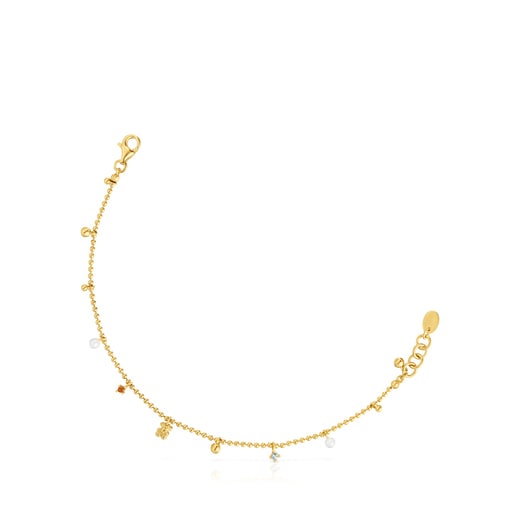 Bransoletka łańcuszkowa ze srebra pokrytego 18-karatowym złotem, z perłami hodowanymi i kamieniami szlachetnymi, z kolekcji TOUS Grain