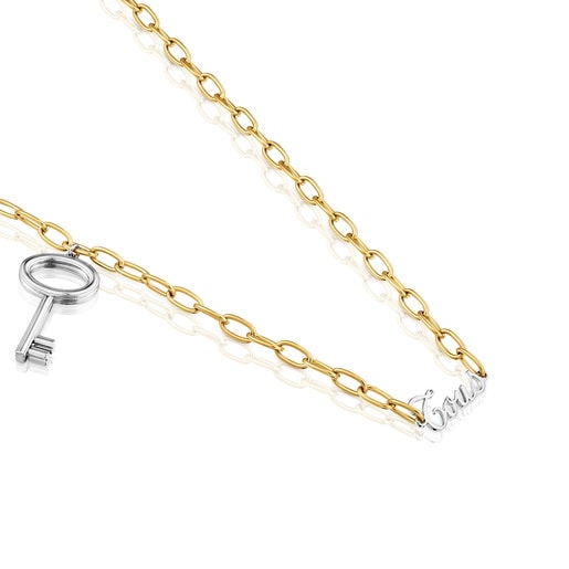 Long two-tone steel chain Necklace with key charm TOUS Charming