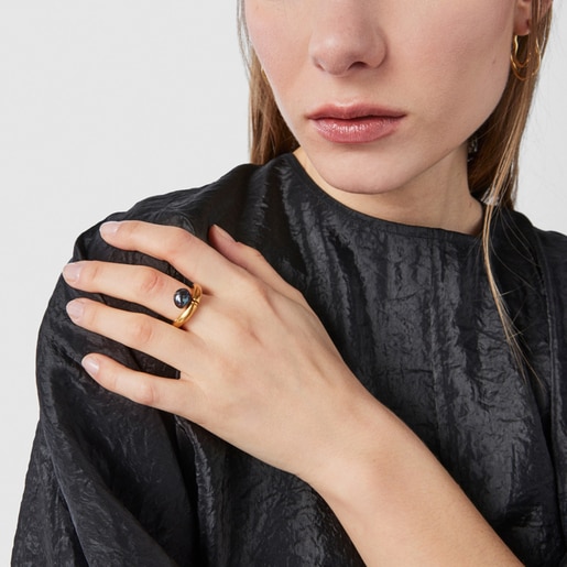 Anillo con baño de oro 18 kt sobre plata y perla gris Hav