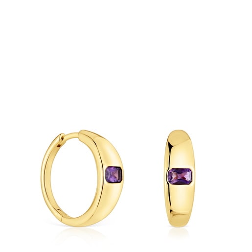 Short Hoop earrings with 18kt gold plating over silver and amethyst TOUS Basic Colors