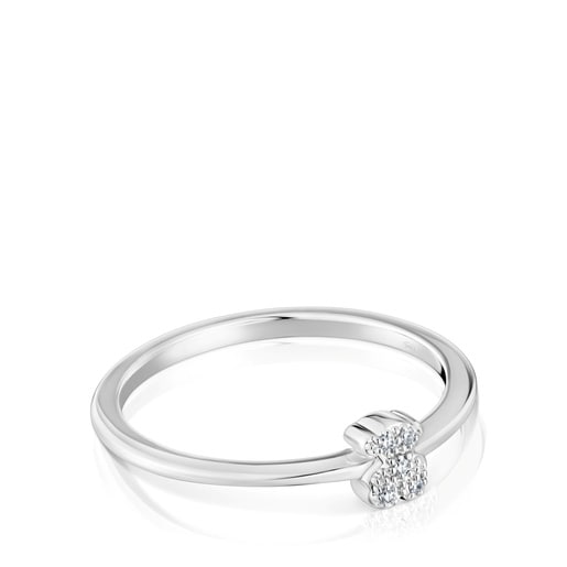 Anillo pequeño oso de oro blanco con diamantes TOUS Grain
