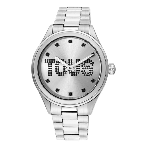 Analogové hodinky s ocelovým řemínkem a krystaly T-Logo