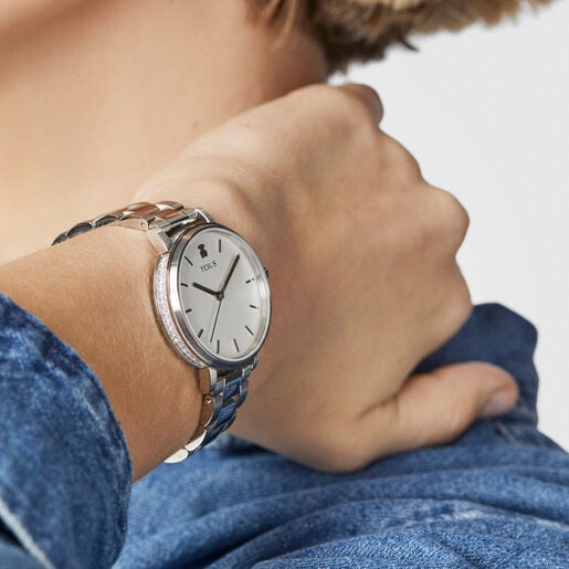 שעון פלדת אל חלד IP STEEL רונד בשיבוץ זרקונים