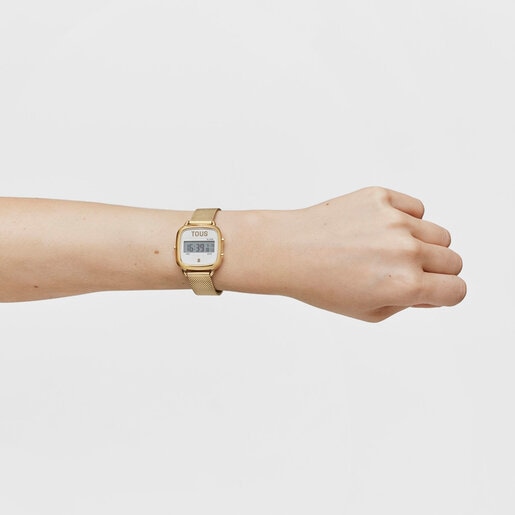 ゴールドカラーのIPGスティールストラップ付きデジタル腕時計 D-Logo New