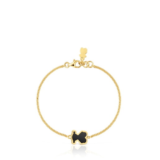 Pulsera con baño de oro 18 kt sobre plata y metacrilato negro Galaxy