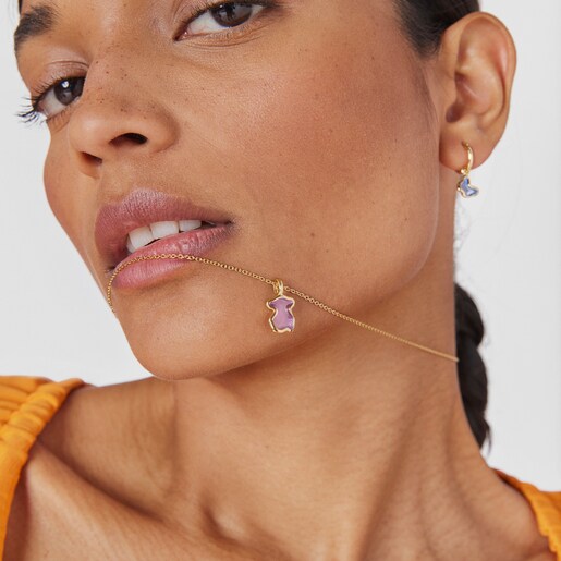 Silver vermeil Gregal lilac bear necklace